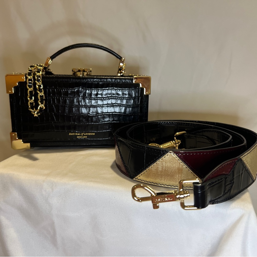 Aspinal of London Trinket Box Deep Shine Black Small Croc